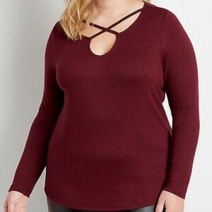 Maurcies Maroon Strappy Neck Top